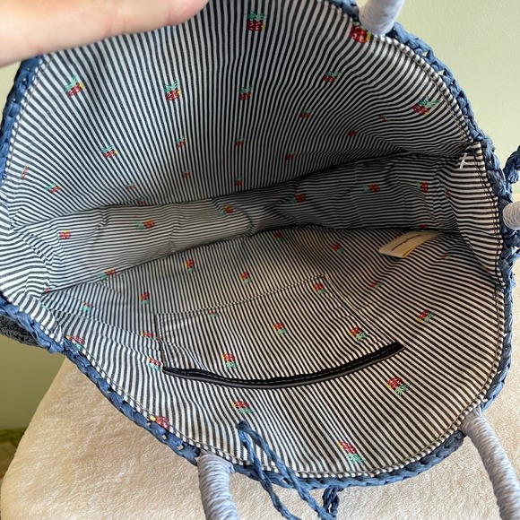 Tommy Bahamas  Women's Pirro Circle Straw Weaved Tote Basket Blue & White Bag - Picture 8 of 10